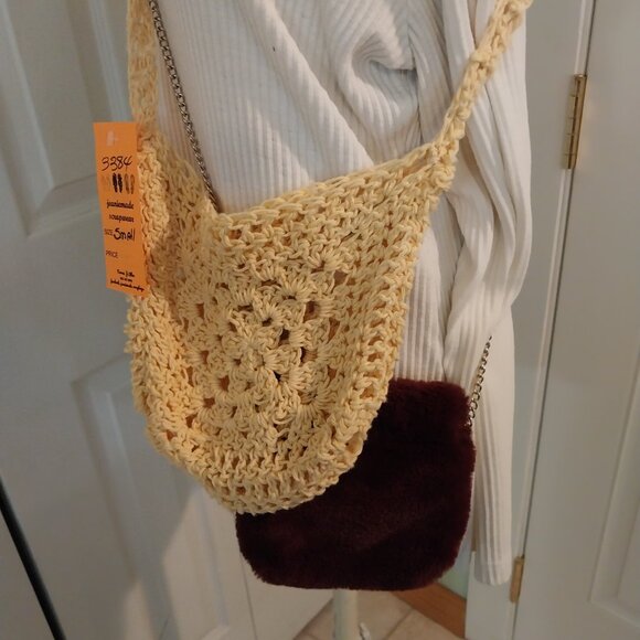 none Handbags - 3384 Lot of Two Small Cross Body Bags One Crochet and One Fun Fur For One Price.